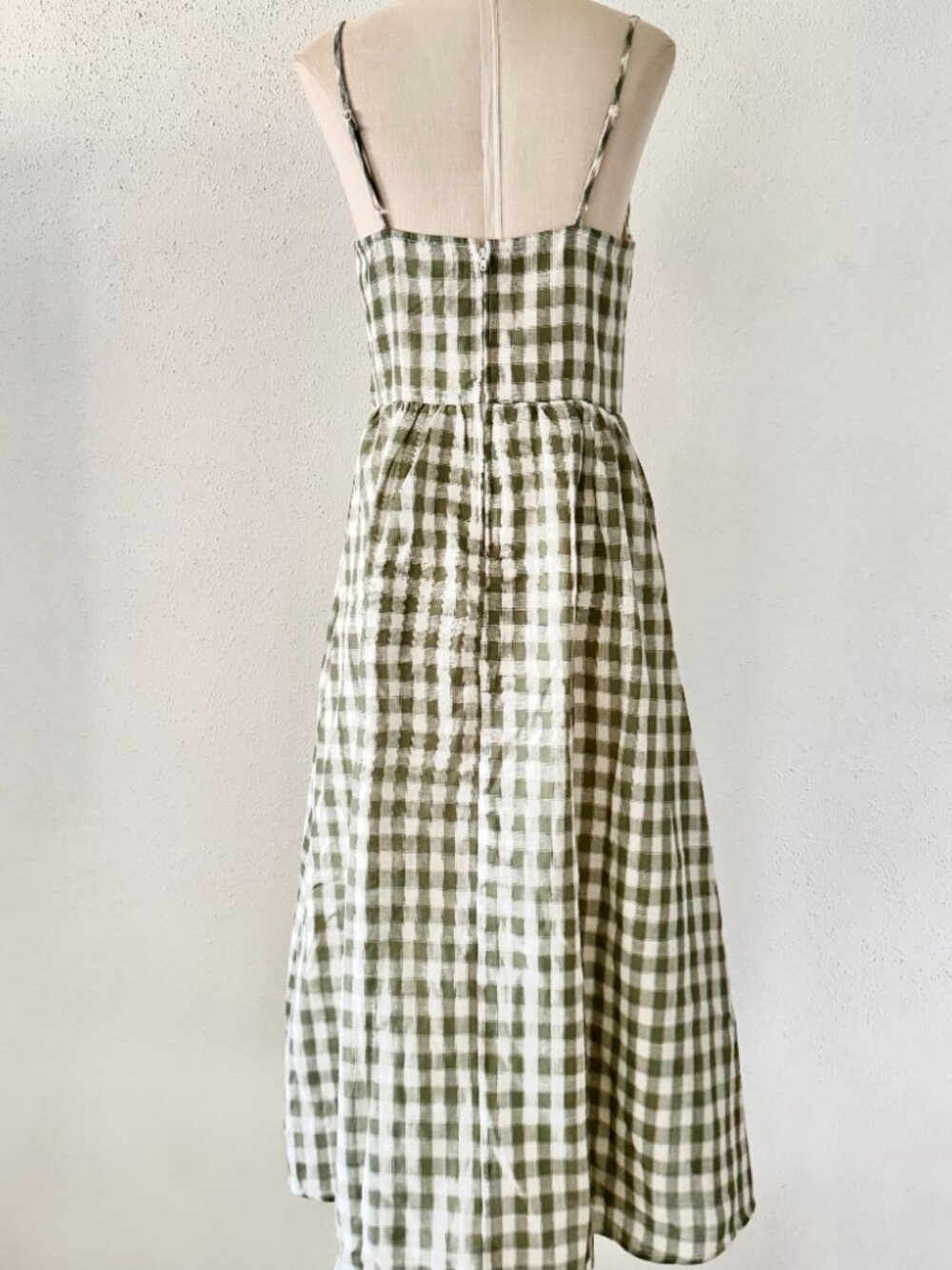TRIXXI Gingham Plaid A-Line Midi Dress Women's Size Medium Green White Pockets M - Picture 2 of 6